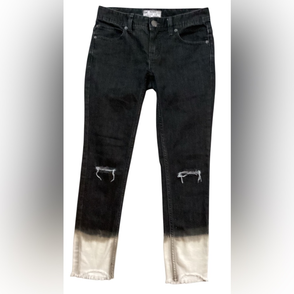 🤘Free People/We The Free Black & White Raw Ankle Distressed Skinny Jeans Sz 25🤘